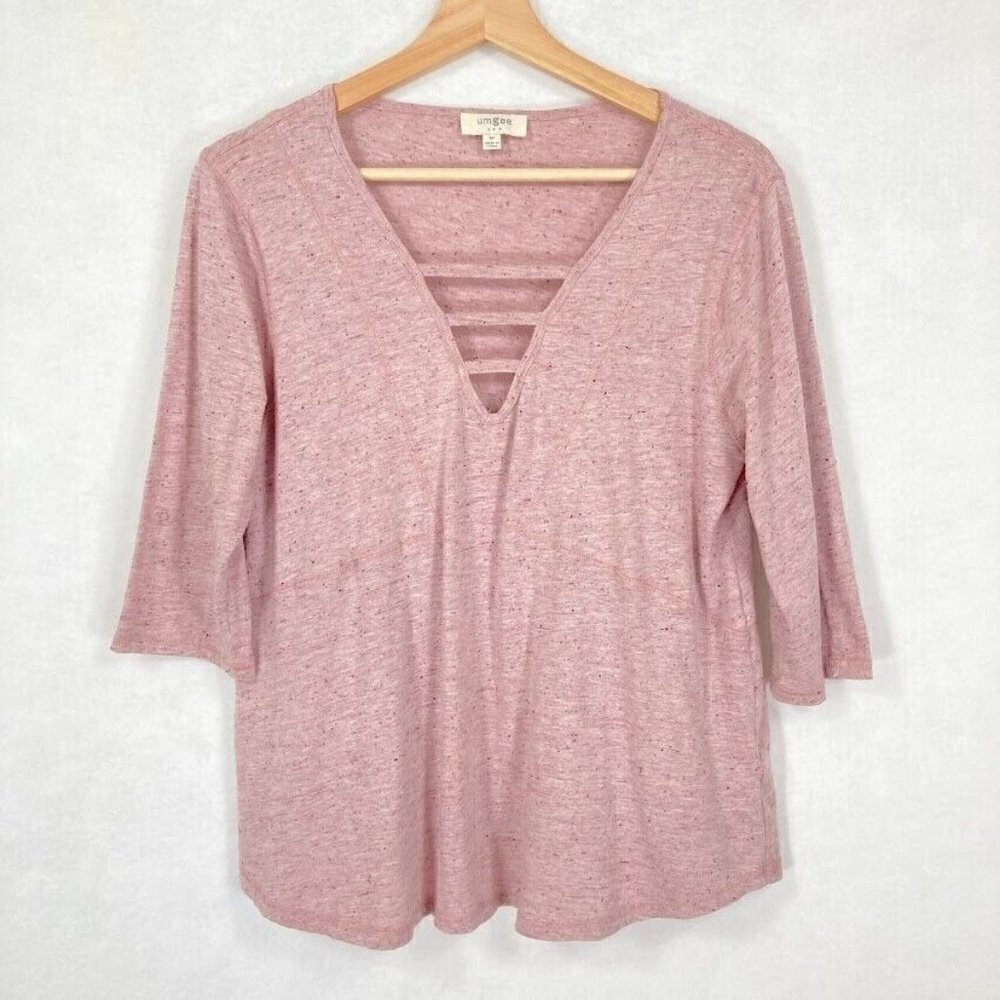 Umgee V-Neck Textured T-Shirt Coquette School Y2K Feminine Flirty Boho M